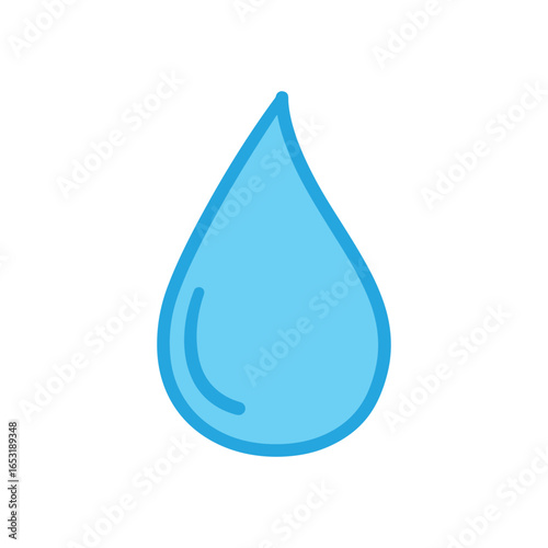 Water droplet with blue outline on white background - minimalistic and simple design concept. Vector illustration