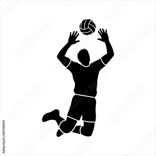 Silhouette of a volleyball player jumping to spike the ball on a white background athlete sport