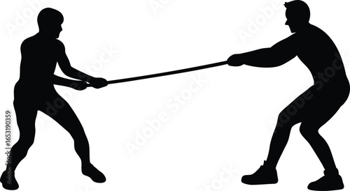tug of war silhouette vector art illustration