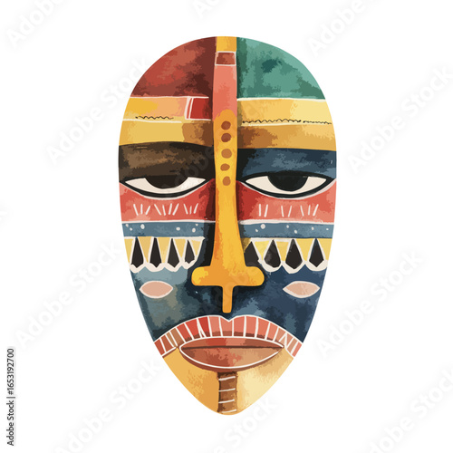 Vibrant Geometric Tribal Mask with Bold Colors