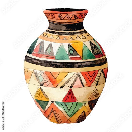 Vibrant Geometrically Decorated Ceramic Vase