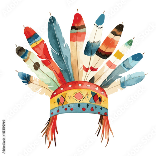 Vibrant Native American Headdress Adorned with Colorful Feathers