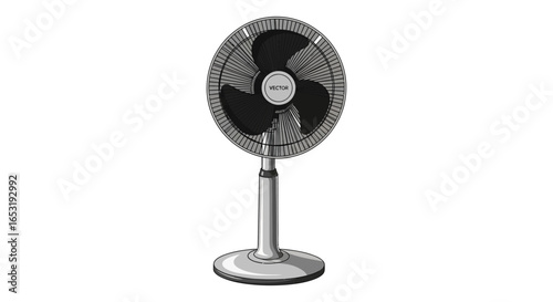 gray stand fan keeping you cool during a heat wave perfect for staying comfortable in hot weather providing refreshing air circulation and relief from summer heat essential for home comfort