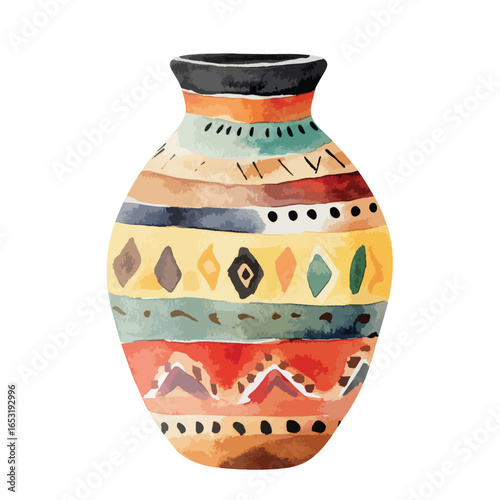 Vibrant Painted Vase with Intricate Tribal Designs