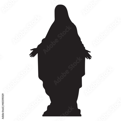 Virgin mary silhouette religious statue faith. Vector black silhouette. with white background