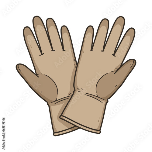 Beige gardening gloves with reinforced palms for outdoor work and protection. Vector illustration