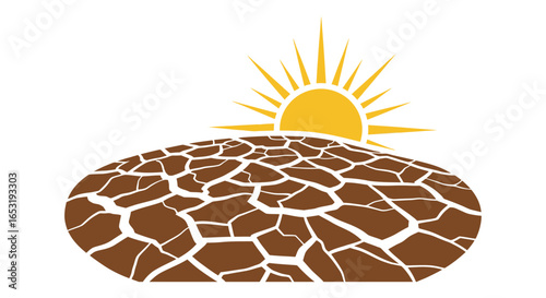 heat wave on cracked earth as the sun beats down creating a drought-stricken landscape for illustrating climate change and environmental concerns a symbol of global warming issues