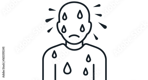 heat wave person feeling unwell with profuse sweating and discomfort conveying health issues summer heat and possible dehydration suitable for medical articles