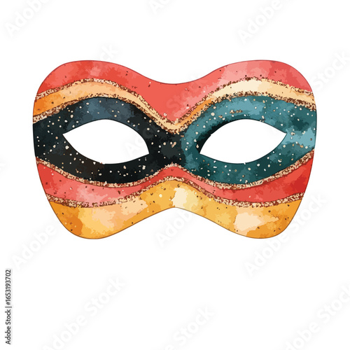Vibrant Watercolor Carnival Mask with Glittery Details