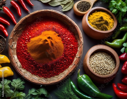 Eastern spice market showcasing diverse cooking spices closeup