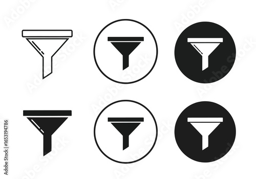 Vector illustration of set of funnel icons in black and white