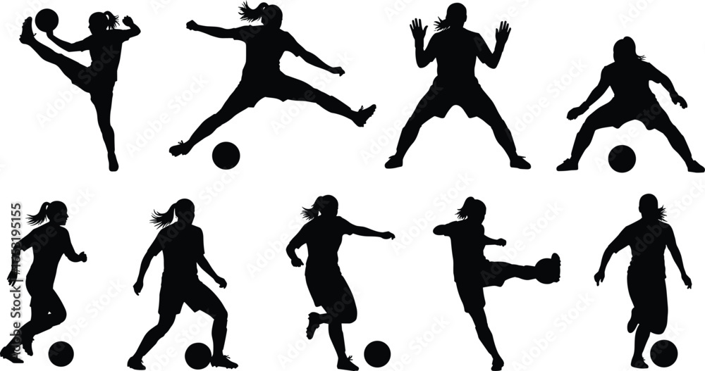 custom made wallpaper toronto digitalSoccer Player Silhouette Set—Nine Dynamic Poses of Kicking, Dribbling, and Jumping for Sports, Fitness, and Athletic Design Themes