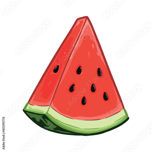 Colorful watermelon slice with seeds on white background. Vector illustration
