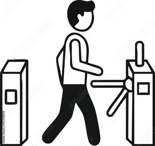 Person Passing Through Turnstile Icon of Entrance, Security, and Access Control in a Modern Environment