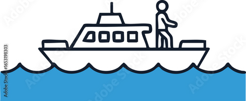 Simple illustration of a boat sailing on water, depicting travel, transport, and maritime themes
