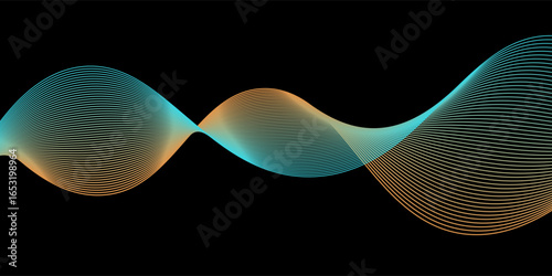 Vector abstract light lines wavy flowing dynamic in blue purple orange  background
