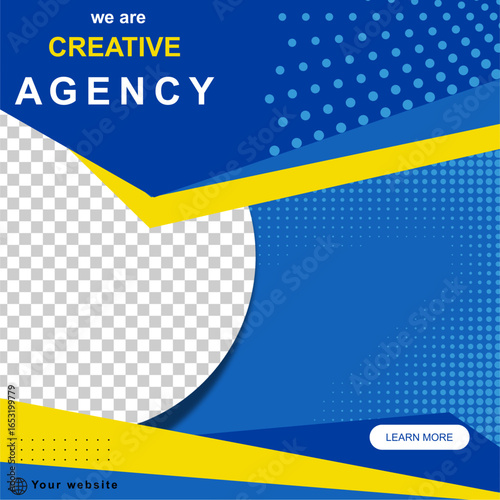 Creative Agency Ad Template for Social Media Marketing Blue and Yellow Modern Design