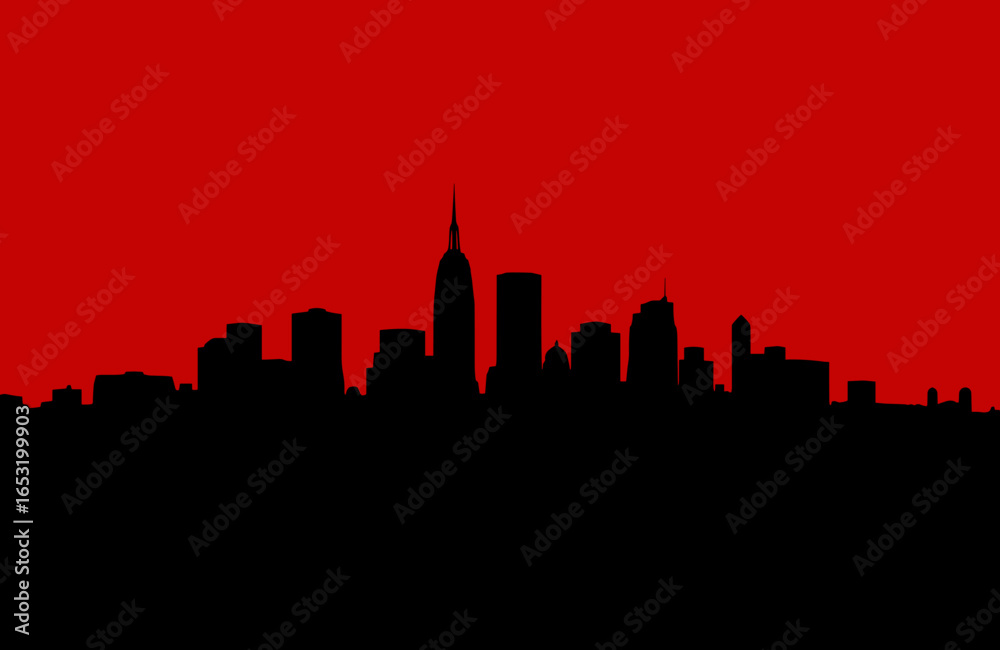 Fototapeta premium Bold city skyline silhouette against a striking red background