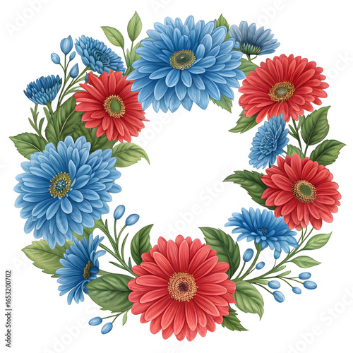 blue and red floral wreath for celebration and decorative use