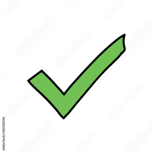 Green check mark symbol on white background. Vector illustration