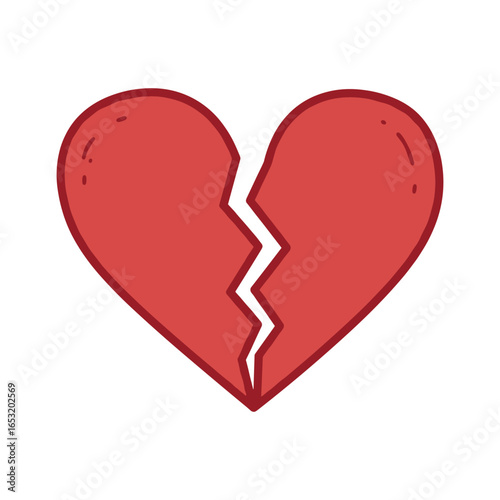 Broken heart icon with red crack symbolizing heartbreak and sadness. Vector illustration