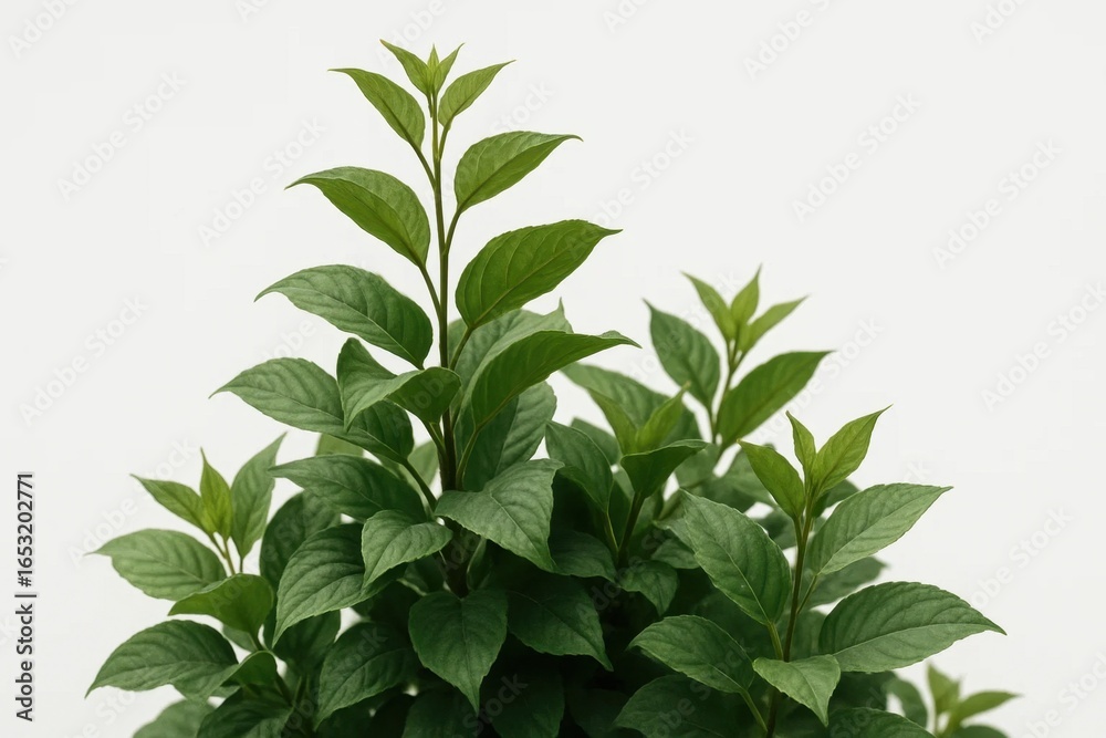Obraz premium Lush Green Leaves Reaching Upwards Against a White Background