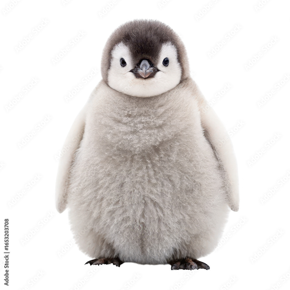 Fototapeta premium Fluffy baby penguin isolated on transparent background