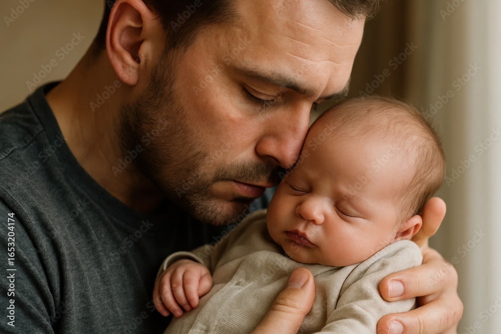 A Father's Gentle Touch with His Newborn Baby A Father's Gentle Touch with His Newborn Baby