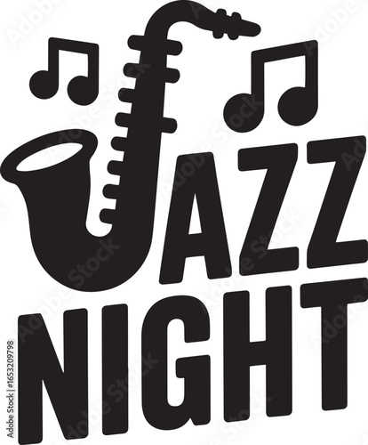 Jazz Night Vector Graphic Design Featuring Saxophone, Hat, and Musical Notes for Events