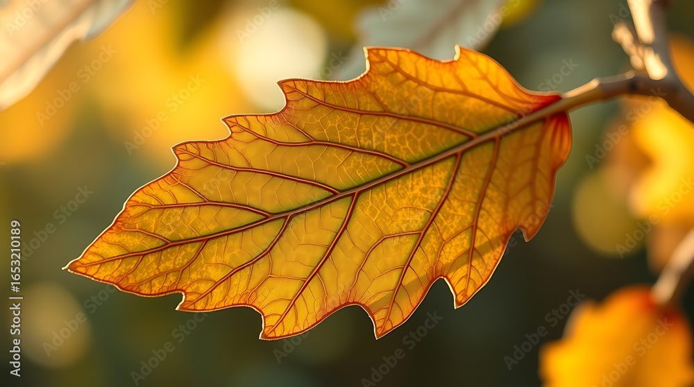 Obraz premium Close-up Oak Leaf in Autumn Colors, Vibrant Macro Photography.