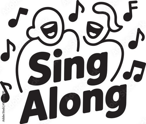 Joyful Sing Along Illustration with Musical Notes and Cheerful Characters Vector Art