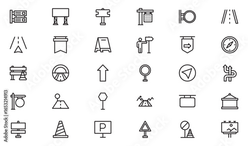 Street signs outline icon set. Guidance line icon set. Contains icons related to guidance, direction, and more. Vector illustration. editable stroke