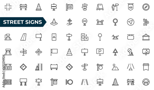 Street signs outline icon set. Guidance line icon set. Contains icons related to guidance, direction, and more. Vector illustration. editable stroke