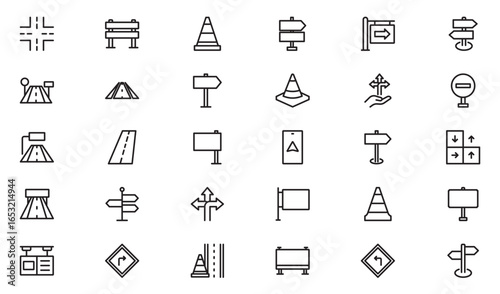 Street signs outline icon set. Guidance line icon set. Contains icons related to guidance, direction, and more. Vector illustration. editable stroke