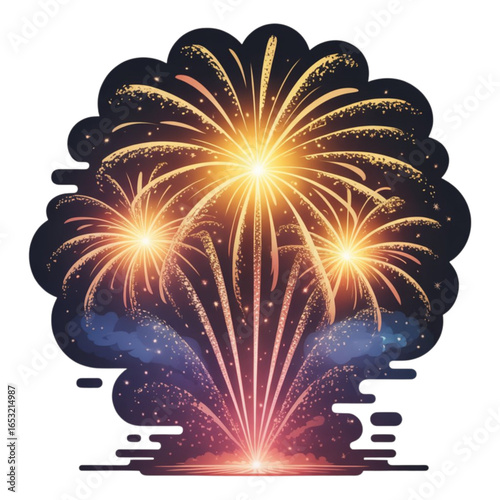 Golden Fireworks Explosion on Dark Night Sky – Festive Celebration Background