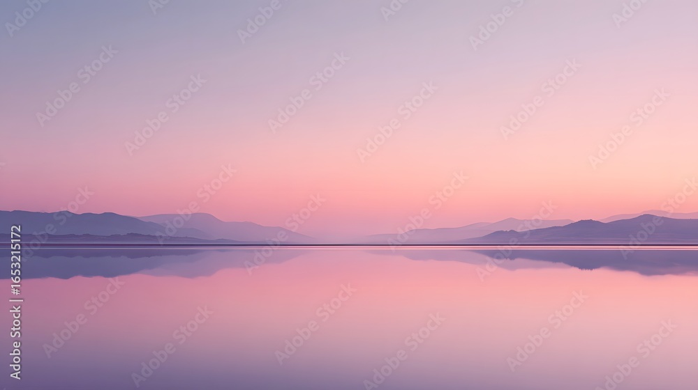 Naklejka premium A soft glowing frozen lake horizon with pastel reflections in the sky