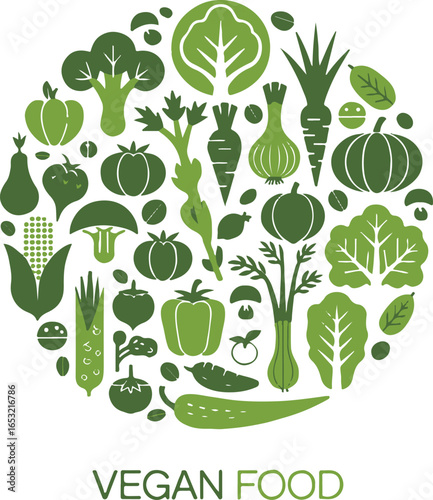 healthy eating concept circular arrangement of plant based veggies icons stock vector