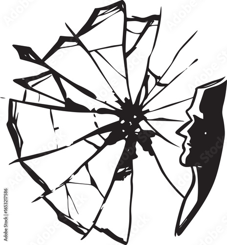 Silhouette of a Person Reflected in a Broken Mirror – Conceptual Abstract Reflection Art