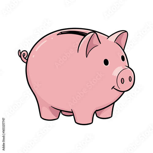 Pink piggy bank for savings with a slot on top. Vector illustration