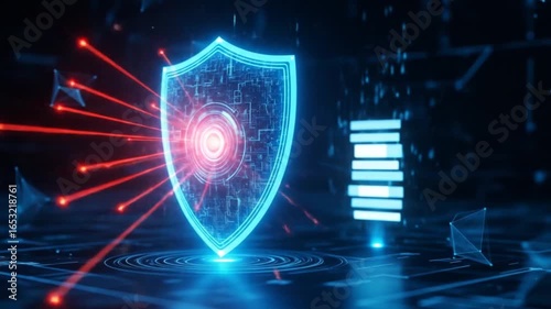 Digital Shield: Cyber Security Protection with Glowing Data Flow and Abstract Network