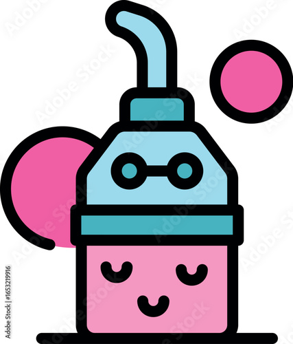 Adorable kawaii robot sleeping peacefully, enjoying sweet dreams in a colorful and imaginative world