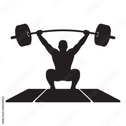 Black silhouette barbell on platform weightlifting. Vector black silhouette. with white background