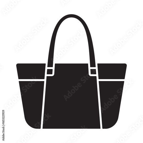 Black tote bag icon T detail vector. Vector black silhouette. with white background