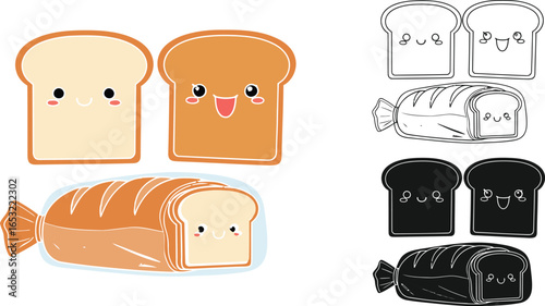 Cute bread cartoon vector illustration food bakery design