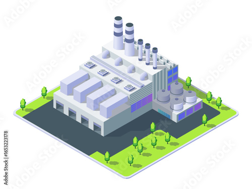 Cartoon Color Garbage Power Plant Object Industrial Energy Building Concept 3d Isometric View Isolated on a White. Vector illustration