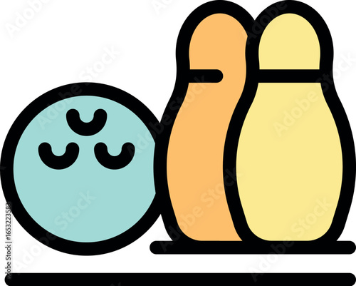 Bowling ball and pins waiting to be knocked down, representing the popular sport of bowling