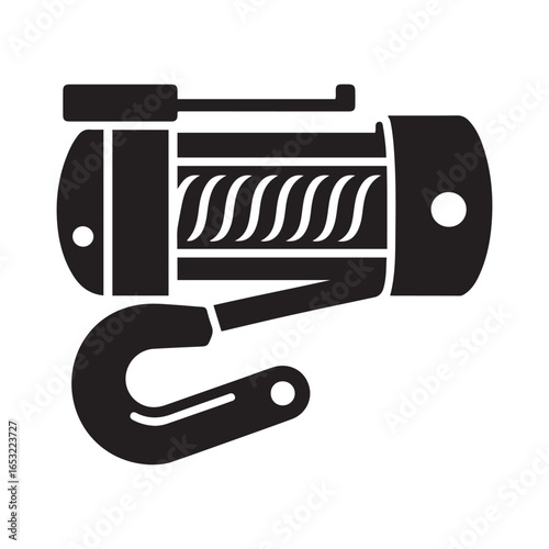 Black trailer winch handle icon vector. Vector black silhouette. with white background