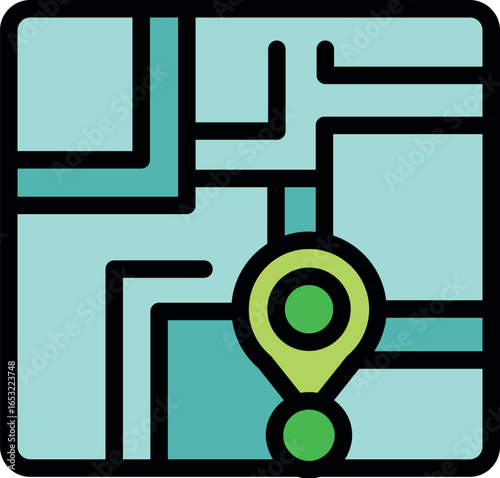 Gps marker pinpointing location on a colorful online map, ideal for navigation and travel apps