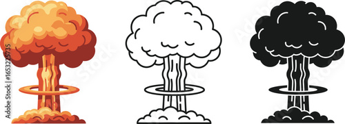 Nuclear explosion mushroom cloud atomic bomb vector design