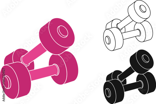 Pink dumbbells vector illustration for fitness and training